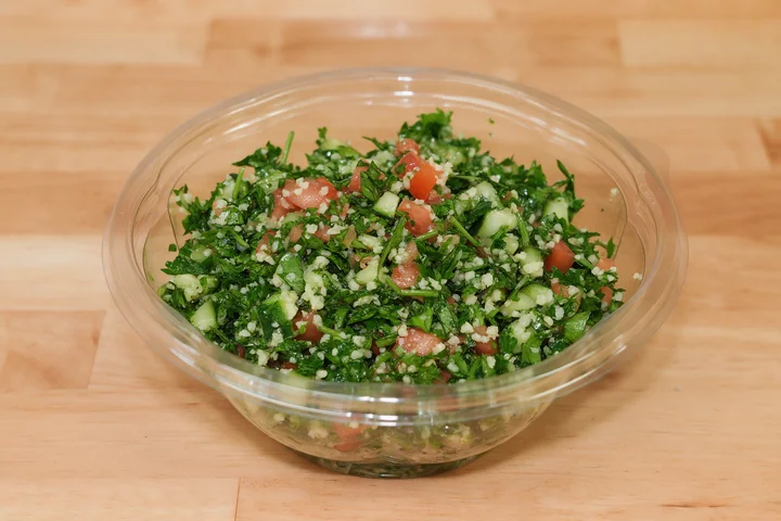 Fresh parsley, bulgur, cucumber and tomato tabbouleh.